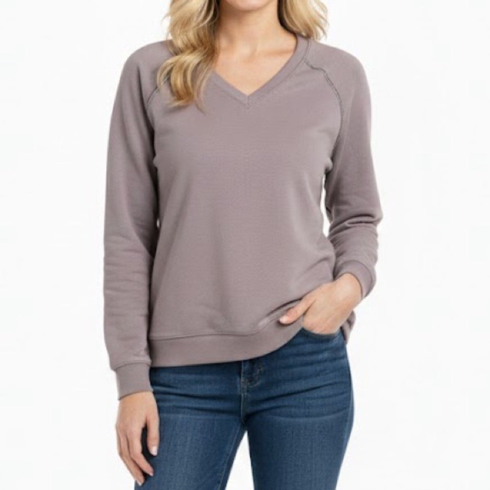 Elie Tahari Women's V-Neck Sweater in Taupe with Sparkle Seam Accents